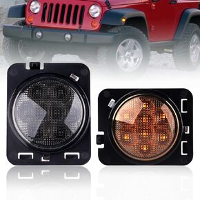 2PCS LED Amber Yellow Front Fender Side Marker Turn Signal Lights for 2007-2018 Jeep Wrangler JK JKU Smoked Lens Running Parking Lights Front Fender Side Marker Light Assembly (Amber)