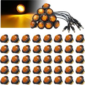 TMH 3/4 Inch LED Bullet Marker Amber Light with Connector Plug Clearance Markers Side Marker Indicator Light Waterproof Universal Fits RV, Boat, Pickup Truck 12V DC (Pack of 50)