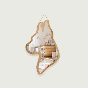 Cute Dog Patterned Silver Natural Wood Framed Acrylic to Hanging Wall Mirror Decorative Stickers Baby Kids Teen Room Nursery Bathroom Bedroom Livingroom Decoration