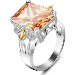 6 Colors Square Cubic Zirconia Engagement Rhinestone Rings for Women