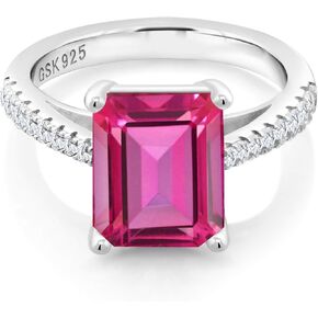 Gem Stone King 925 Sterling Silver Pure Pink Mystic Topaz and White Created Sapphire Ring For Women (4.26 Cttw, Available in size 5, 6, 7, 8, 9)