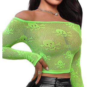 Buitifo Women Sexy Crop Top Fishnet Lingerie Skull Cosplay Tee Shirt Blouse Exotic Beach Cover Up