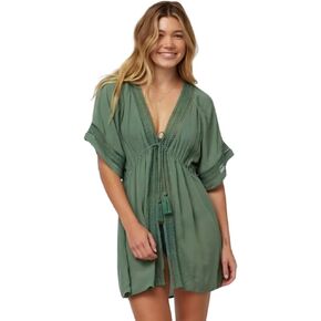 O'NEILL Wilder - فستان للنساء - كروشيه داخلي - تصميم بأكمام قصيرة - شاش مجعد - رباط خصر أخضر SM (الولايات المتحدة 1-3) مقاس واحد in Kuwait