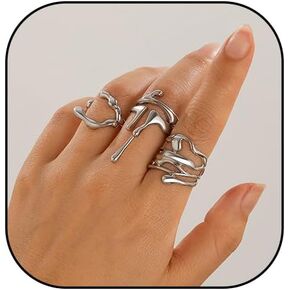 Gold Silver Liquid Stackable Rings Set Chunky Waterdrop Stacking Knuckle Finger Rings Lava Punk Hip Hop Statement Open Rings Jewelry for Women