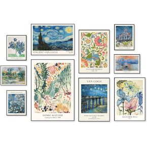 Vintage Eclectic Wall Art Prints,Eclectic Gallery Wall Art Set of 10,Famous Artist Maximalist Wall Decor,Van Gogh Monet Matisse Wall Art Modern Boho Wall Art Prints,Eclectic Pictures Wall Decor for Bedroom Dorm Decor,Unframed