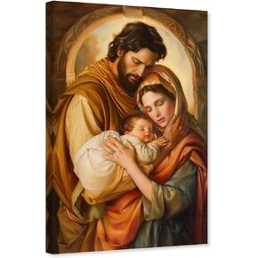 ARTZGX Holy Family Wall Art Catholic Canvas Jesus and Virgin Mary Picture Christian Painting Print for Living Room Decor Frame(Holy Family - B 12.00" x 18.00")