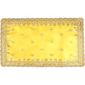 Decorative Mat Aasan Artifcial Silk Pooja Cloth Large Decorative Cloth for Multipurpose Indian Traditional Ethnic Pooja Festival New Year Decoration Pooja Item Articles(Size:-24" X 14")(Yellow)