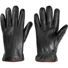 Sheepskin Leather Gloves for Men, Winter Warm Touchscreen Gloves, Black Leather Gloves for Driving Motorcycle