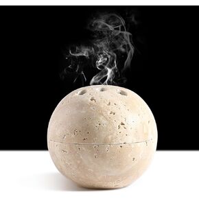 BCS Natural Travertine Incense Holder, Incense Burner for Stick or Cone, Handmade Stone Incense Burner for Medication Yoga Home Décor 4 inches