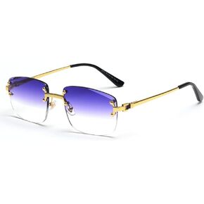kachawoo Gradient Lens Metal Sunglasses Rimless Square Blue UV400 Brown Women Frameless