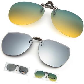 Polarized Clip On Sunglasses Over Prescription Glasses - 2 Types, 2 Pairs Rimless Flip Up Sunglasses for Men and Women, Outdoor Driving Fishing, Anti Glare Night Driving Glasses