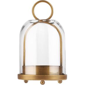 7.5" High Versatile Modern Metal Hurricane Lantern with Handmade Sturdy Glass Dome for Pillar Candle & Plants (Brass, 4" x7.5)