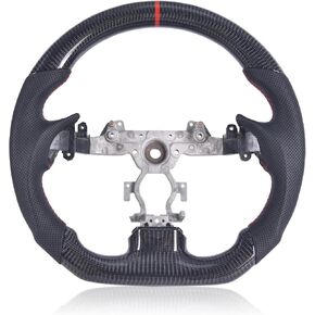 Carbon Fiber Steering Wheel for Infiniti G37 G37X 2007-2013, D-shaped Flat-bottom Nappa Perforated Leather Grip with Replacement Trim
