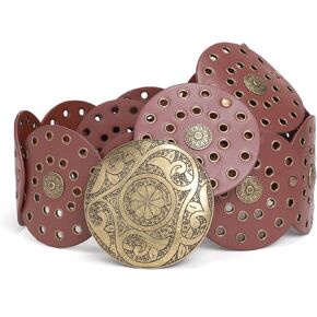 Women Western Belt Vintage Cowgirl Belt with Disc Buckle Country Belt for Women Dresses Jeans