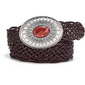 Genuine Stone Buckle Belt for Women, Brown woven belts for women and girls, braid western belts for woman