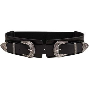 SHENHE Women's Vintage Western Belt Double Buckle Fashion Wide Waist Belt for Jeans Dress Pants