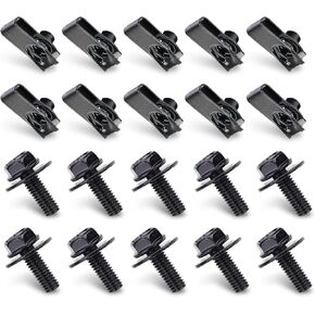 Extruded U Nuts & Body Bolts Kits Bumper Fender Liner, Body Bolt U-nut Clamp, Push Pull Metal Rust-Resistant U Retainer Kit, Hood Guard Spiral Fastener Repair Parts, Universal for Most Car Models