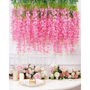Waipfaru 12 Pack Wisteria Hanging Flowers, 3.6 Feet Light Pink Wisteria Artificial Flowers, Fake Wisteria Flowers Garland, Hanging Wisteria Vines for Bedroom Wedding Home Party Wall Decoration