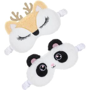Girls Sleep Mask, 2PCS Fluffy Eye Mask, Cooling Eye Mask and Plush Sleep Mask for Girls and Women, Cute Animal Design Soft Blindfold for Home Spa, Office, Travel
