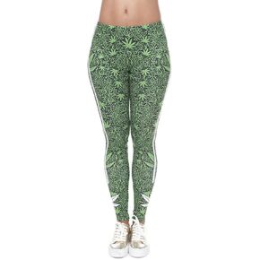 Plus Size Buttery Soft Printed Pattern Womens Leggings (Marijuana)