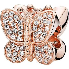 Butterfly Charms 925 Sterling Silver Animal Charms for Pandora Bracelets (Rose Gold Charms)