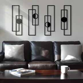 Abstract Metal Wall Art for Living Room, Black Minimalist Modern 3D Textured Geometric Metal Wall Sculptures, 4 Pack Single Line Vertical Art Wall Decor for Home Bedroom Bathroom Kitchen Study