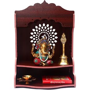 Bhavya Art Beautiful MDF Wooden Temple/ Home Temple/ Pooja Mandir / Wall Hanging & Table Top Home Mandir Temple /Home Decor Beautiful Wooden Temple (Rosewood omleaf)