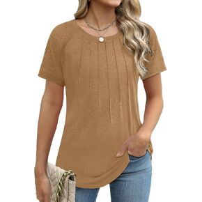 Elesomo Womens Tops Long Sleeve Shirt Pleated Crew Neck Casual Loose Fall Tunics