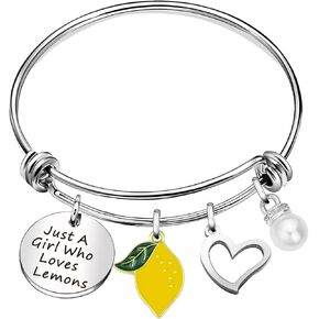 Funny Lemon Bracelet for Women Daughter Just A Gir-l Who Loves Lemons Charm Gift for Lemon Lover Gift Jewelry