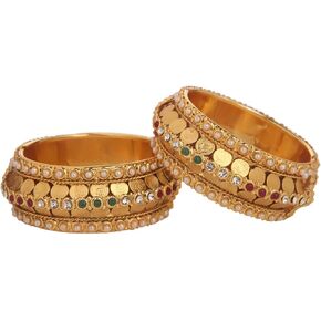 Efulgenz Fashion Jewelry Indian Bollywood 14 K Gold Plated Faux Pearl Bracelets Bangle Set for Women (2.4, Style2)