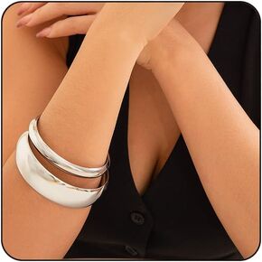 Vivian&CD Chunky Gold Bangle Bracelets Set for Women, Stackable Wide Chunky Cuff Bracelets Open Wide Thick Gold Bangles Hammered Wrist Cuff Wrap Bracelet for Women