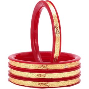 Handcrafted Designer Gold Plated Red Pola Bangles Set of 4 Gift For Her Women Jewelry Indian Tollywood Bangle Bracelets Kangan