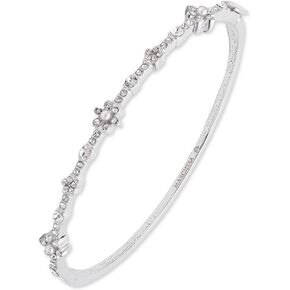 Marchesa Silver Tone Clear Crystal Floral Hinged Bangle Bracelet
