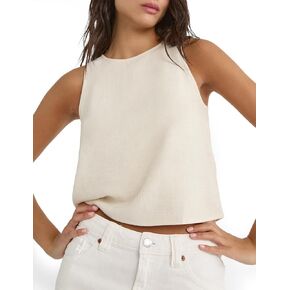 IDEALSANXUN Womens Cotton Linen Tank Tops Summer Sleeveless Crop Vest Shirts