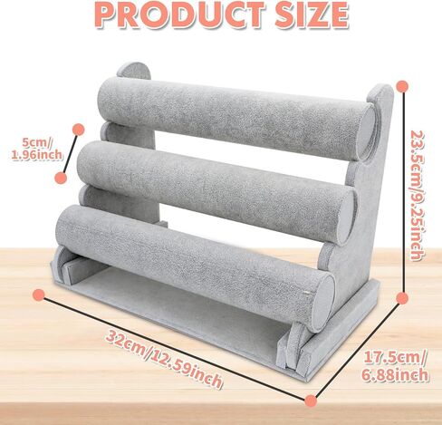 LuiceABC Bracelet Display Stand, 3 Tiers Black Velvet Soft T Bar Bracelet Holder Jewelry Watch Tower Organizer (Grey) in Kuwait