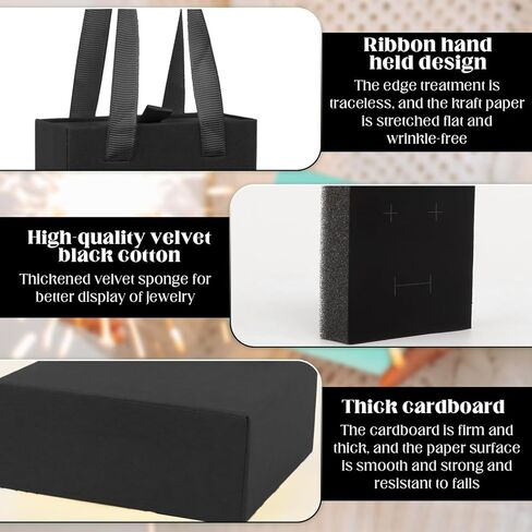 صندوق هدايا مجوهرات فاخر من Nsmykhg، 12 عبوة منظم مجوهرات مبطن بالمخمل، صندوق مجوهرات ذو درج صغير للأقراط والخواتم، 2 في 1 نمط درج صندوق هدايا مجوهرات مع حبل مقبض، 8.3 × 1.8 × 1.4 بوصة (أسود) in Kuwait