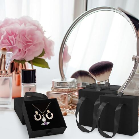 صندوق هدايا مجوهرات فاخر من Nsmykhg، 12 عبوة منظم مجوهرات مبطن بالمخمل، صندوق مجوهرات ذو درج صغير للأقراط والخواتم، 2 في 1 نمط درج صندوق هدايا مجوهرات مع حبل مقبض، 8.3 × 1.8 × 1.4 بوصة (أسود) in Kuwait