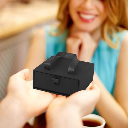 صندوق هدايا مجوهرات فاخر من Nsmykhg، 12 عبوة منظم مجوهرات مبطن بالمخمل، صندوق مجوهرات ذو درج صغير للأقراط والخواتم، 2 في 1 نمط درج صندوق هدايا مجوهرات مع حبل مقبض، 8.3 × 1.8 × 1.4 بوصة (أسود) in Kuwait