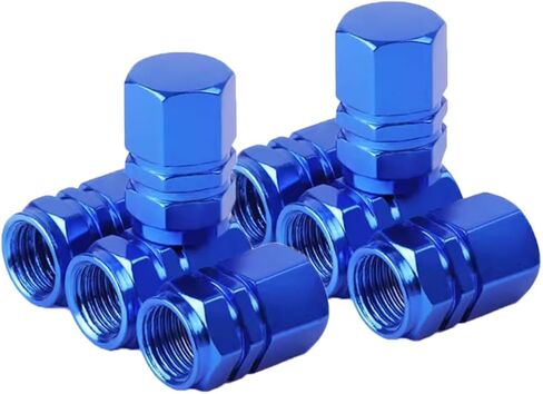 أغطية صمامات إطارات من الألومنيوم مع سدادة مطاطية مقاومة للتآكل، للسيارات والشاحنات والدراجات النارية وسيارات الدفع الرباعي والدراجات، أزرق - 8 قطع in Kuwait