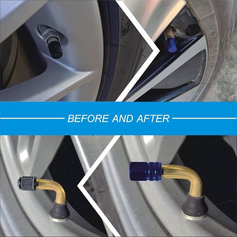 أغطية صمامات إطارات من الألومنيوم مع سدادة مطاطية مقاومة للتآكل، للسيارات والشاحنات والدراجات النارية وسيارات الدفع الرباعي والدراجات، أزرق - 8 قطع in Kuwait