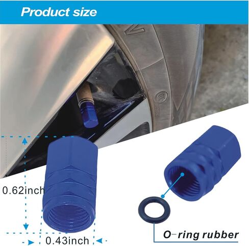 أغطية صمامات إطارات من الألومنيوم مع سدادة مطاطية مقاومة للتآكل، للسيارات والشاحنات والدراجات النارية وسيارات الدفع الرباعي والدراجات، أزرق - 8 قطع in Kuwait