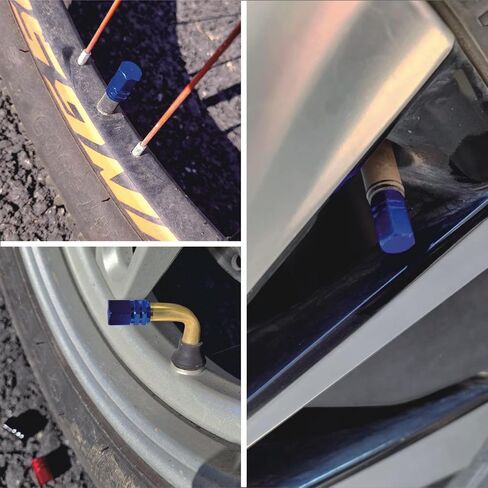 أغطية صمامات إطارات من الألومنيوم مع سدادة مطاطية مقاومة للتآكل، للسيارات والشاحنات والدراجات النارية وسيارات الدفع الرباعي والدراجات، أزرق - 8 قطع in Kuwait