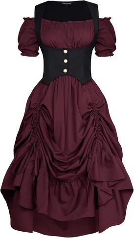 Scarlet Darkness Renaissance Costume Women Steampunk Dress Medieval Ren Faire Dress in Kuwait