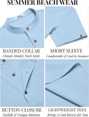COOFANDY Men's Casual Henley Shirts Short Sleeve Summer Beach T-Shirts Banded Collar Henleys Button Tee Shirt in Saudi Arabia
