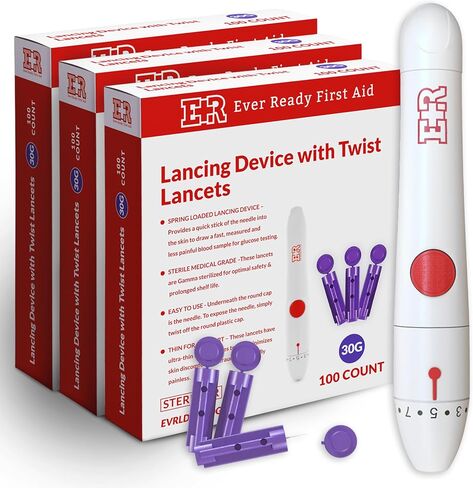 Ever Ready First Aid Lancing Device with 100 30 Gauge Twist Lancets for Blood Sugar Testing in Kuwait