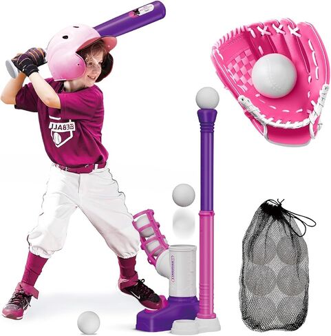 Tball Set for Toddler 3-5, T Ball Set for Kids 3-5-8, Toddler Kid Baseball Set 5-7, Toddler Kid Baseball Tball Bat Tee with 6 Baseball, Tee Ball Set Gift (Blue) in Saudi Arabia