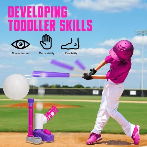 Tball Set for Toddler 3-5, T Ball Set for Kids 3-5-8, Toddler Kid Baseball Set 5-7, Toddler Kid Baseball Tball Bat Tee with 6 Baseball, Tee Ball Set Gift (Blue) in Saudi Arabia