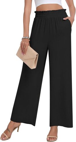 DILIUXING Womens Wide Leg Pants High Waisted Casual Drawstring Trousers Loose Adjustable Pants with Pockets in Saudi Arabia