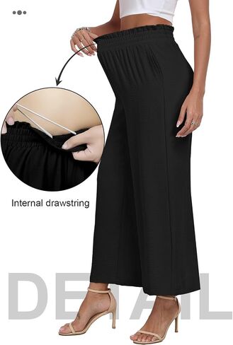 DILIUXING Womens Wide Leg Pants High Waisted Casual Drawstring Trousers Loose Adjustable Pants with Pockets in Saudi Arabia