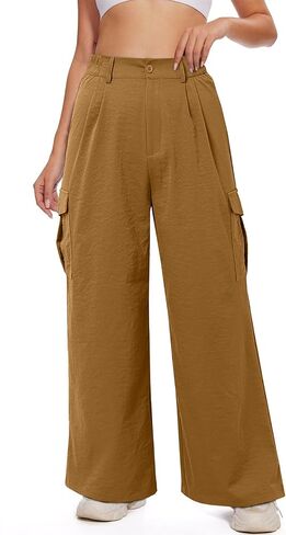 ZANZEA Cargo Pants Women Wide Leg High Waisted Pants Baggy Casual Flowy Trendy Y2K Trousers with Pockets in Saudi Arabia